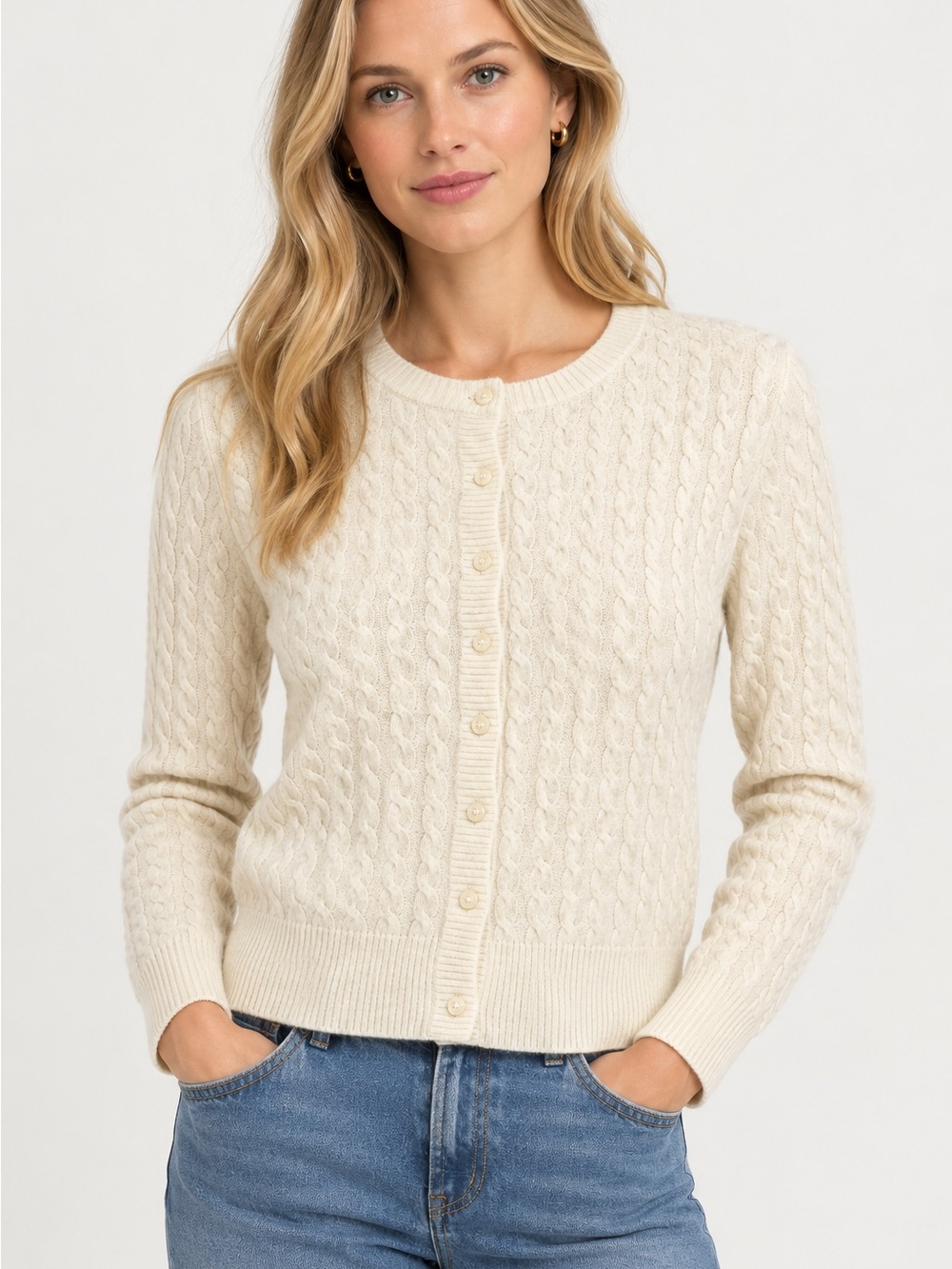 J. Crew Women’s Ivory 100% Cashmere Cable Knit Cardigan L CR175